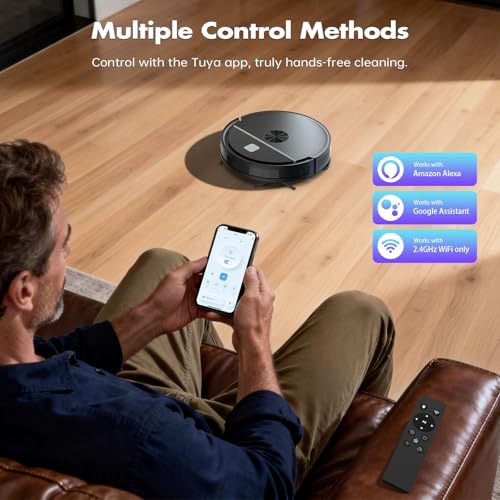 Image of ECOHOME Robot Vacuum and Mop Combo,3500Pa Powerful Suction, with Wi-Fi /App /Remote,2 in 1 Mopping Robot Vacuum Cleaner,Dustbin and Watertank, for Pet Hair,Hard Floors and Low Pile Carpet Black