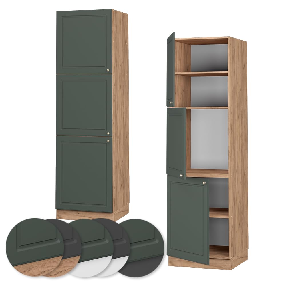Vicco Herdumbauschrank Fame-Line, Grün-Gold Landhaus, 60 cm, zur Kombination mit weiteren Modulen der Fame-Line Serie