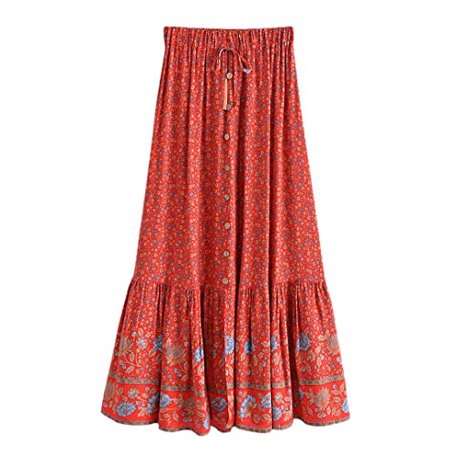 Robe longue évasée au style rétro avec imprimé floral rouge - 3
