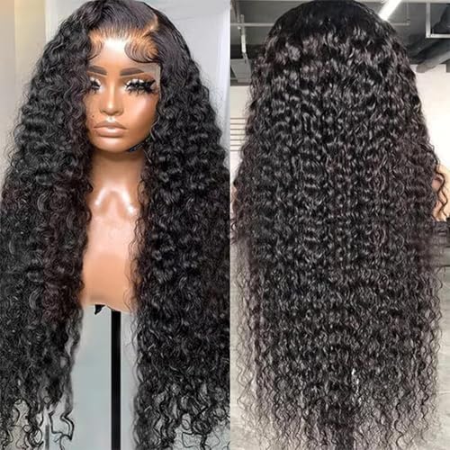 Image of Nsvnsv 13x6 Deep Wave Lace Front Wigs Human Hair Wigs for Women 180% Density HD Transparent Deep Curly Lace Frontal Wigs Human Hair Pre Plucked with Baby Hair Natural Color 26 Inch