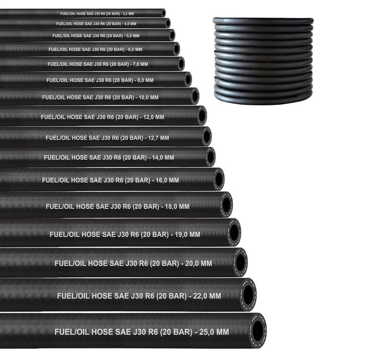 Tubo della Benzina (8 mm) 2 Metri - Tubo del Carburante per Benzina Diesel (Certificato SAE J30 R6) - Diametro Interno: 8,0 mm