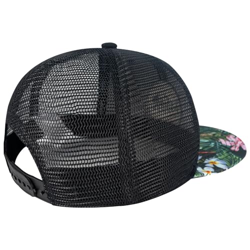 Image of BASSDASH Flat Brim Trucker Cap Adjustable Snapback Hat Mesh Back for Men Women