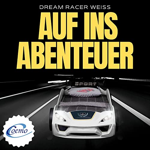 Coemo Kinder Autobett Dream Racer Kinderbett 90x200 im Rennwagen Design mit LED Beleuchtung und Lattenrost für Jungen und Mädchen - Betten Farbe Weiß - Rennbett