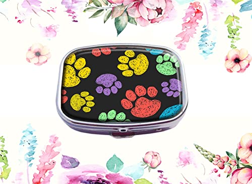 FQJNS Cute Colorful paw Prints Custom Fashion Square Pill Box Tablet Holder Pocket Purse Organizer Case Decoration Box
