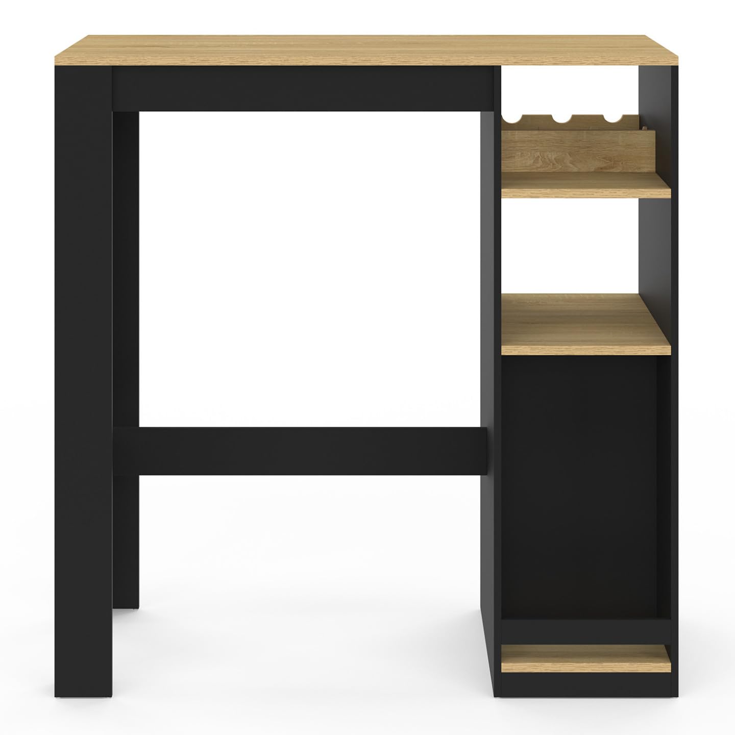 IDMarket - Table de Bar Ameri avec Placard et Range Bouteilles 2 Personnes Bois et Noir