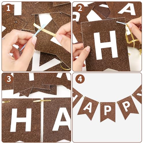 Image of Hooqict Happy Birthday Banner Brown Birthday Party Decorations Backdrop for Kids Adults Celebrations Brown Chocolate Party Banner Sign Wall Porch Door Hanging Garland