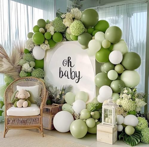 Image of Green Balloon Arch Kit Double Stuffed Olive Dusty Sage Green White Balloons Pastel White Avocado Balloon Garland For Baby Shower Birthday Bridal Shower Wedding Woodland Wild One Party Decoration