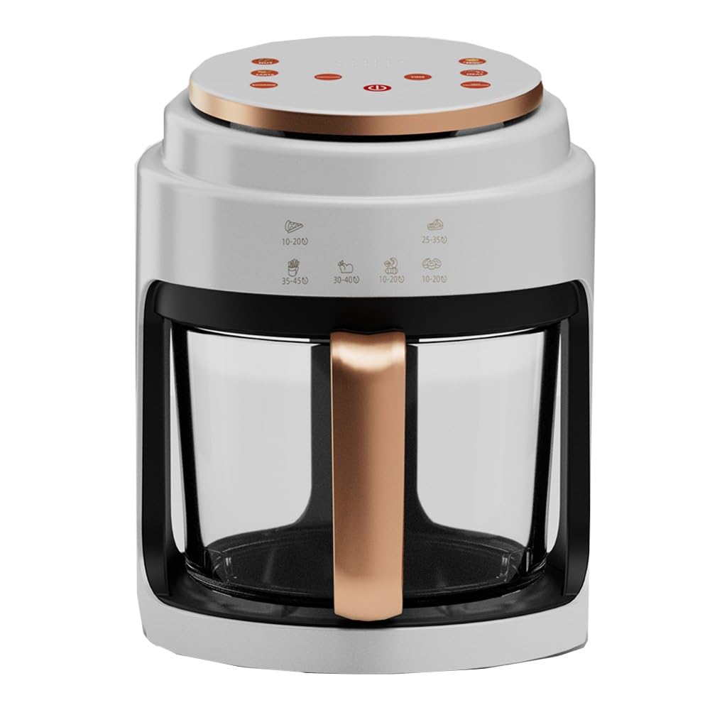Freidora de aire para una cocción saludable sin aceite con cesta de cristal y controles digitales, fácil visualización y ajustes preestablecidos para uso doméstico.