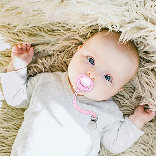 LANEYLI Pacifier Clip 100% Silicone Teether Clip Soothie Pacifier Holder for Baby Boys and Girls 2 Pack Braid Grey Black - Thumbnail 3