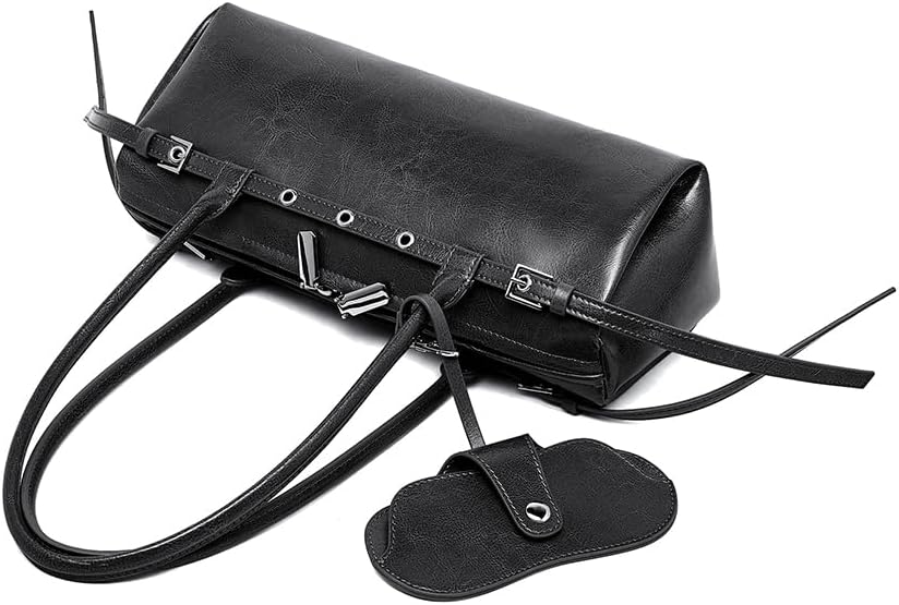 Genuine Leather Shoulder Bag for Women, Oil-Waxed Cowhide Satchel Purse, Classic Retro Tote Handbag for Work, Dating