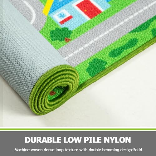 Image of Capslpad Green Car Road Kid Rug Carpet Playmat for Playoom Traffic Road Kids Play Mat for Toddler Non Slip Washable City Map Race Track Carpet Rug for Kids Room Bedroom Nursery Room Decor,5'x2.7'