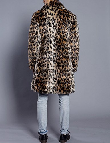 Mens Winter Warm Leopard Faux Fur Long Length Luxury Outerwear Coat Jacket4