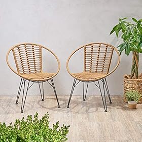 Great Deal Furniture Winnie Outdoor Wicker Dining Chairs (Set of 2), Light Brown and Black 51YCAyZPhYL. SS280