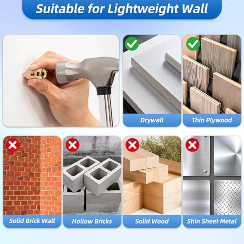 180 PCS Self-Drilling Drywall Anchors KIT - 90 Metal Winged Zinc Plated Drywall Anchors and 90 Screws for Sheetrock, Gypsum Board, Hollow Walls - No Drill Needed - Thumbnail 5