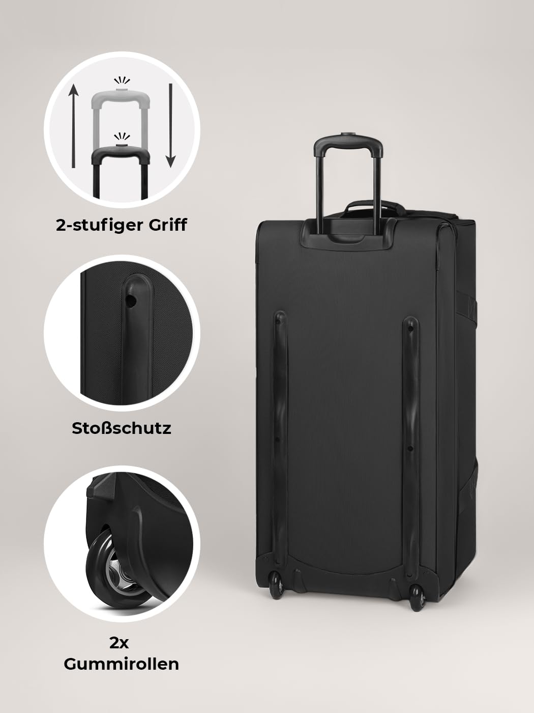 REDOLZ XL sehr große Jumbo Trolley-Reisetasche mit Rollen 80 cm [Sondergröße] Volumen mit Dehnfalte erweiterbar von 110 auf 140 Liter | extra Bodenfach für Männer & Frauen (Duffle Essentials)