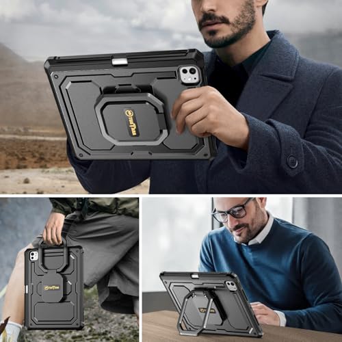 Image of Fintie Shockproof Case for iPad Pro 11-inch (M5) 2025 / (M4) 2024 - [Tuatara Magic Ring] 360 Degree Rotating Grip Stand Protective Rugged Cover with Screen Protector & Pencil Holder, Black
