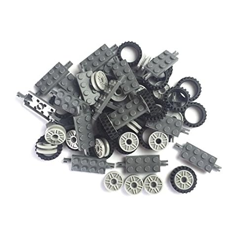 24 mm X 7 mm Tire,Wheel and Long Axles -50 Pieces Brick Building Chassis Pieces Education Wheels Set Toy Cover