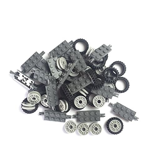 24 mm X 7 mm Tire,Wheel and Long Axles -50 Pieces Brick Building Chassis Pieces Education Wheels Set Toy