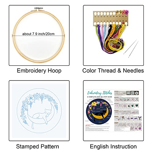 Image of Louise Maelys Cat Moon Embroidery Kit for Beginners Floral Design | Cross Stitch Kits for Adults Create Relaxing Crafts. Needlepoint Kit for Handmade Decor, Gifts and Creative Projects