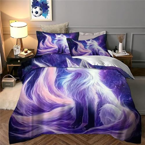 Housse de couette microfibre 135x200cm parure de lit 3D renard fantastique