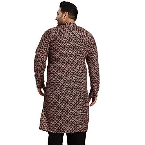 Image of SOJANYA Plus (Since 1958) Men's Cotton Linen Long Kurta | Ethnic Motif Printed for Navratri, Garba & Puja