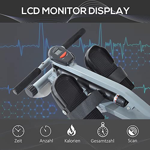 HOMCOM Rudergerät Rudermaschine mit LCD Fitnessgerät Ruderzugmaschine Heimtrainer, mit LCD Display, Stahl+PVC, Grau… – Bild 5