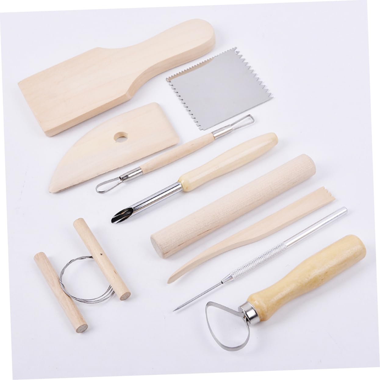 Beatifufu 10-Piece Wood Handle Stainless Steel Clay Tools Clay Craft Accessory Set for Clay Sculpture