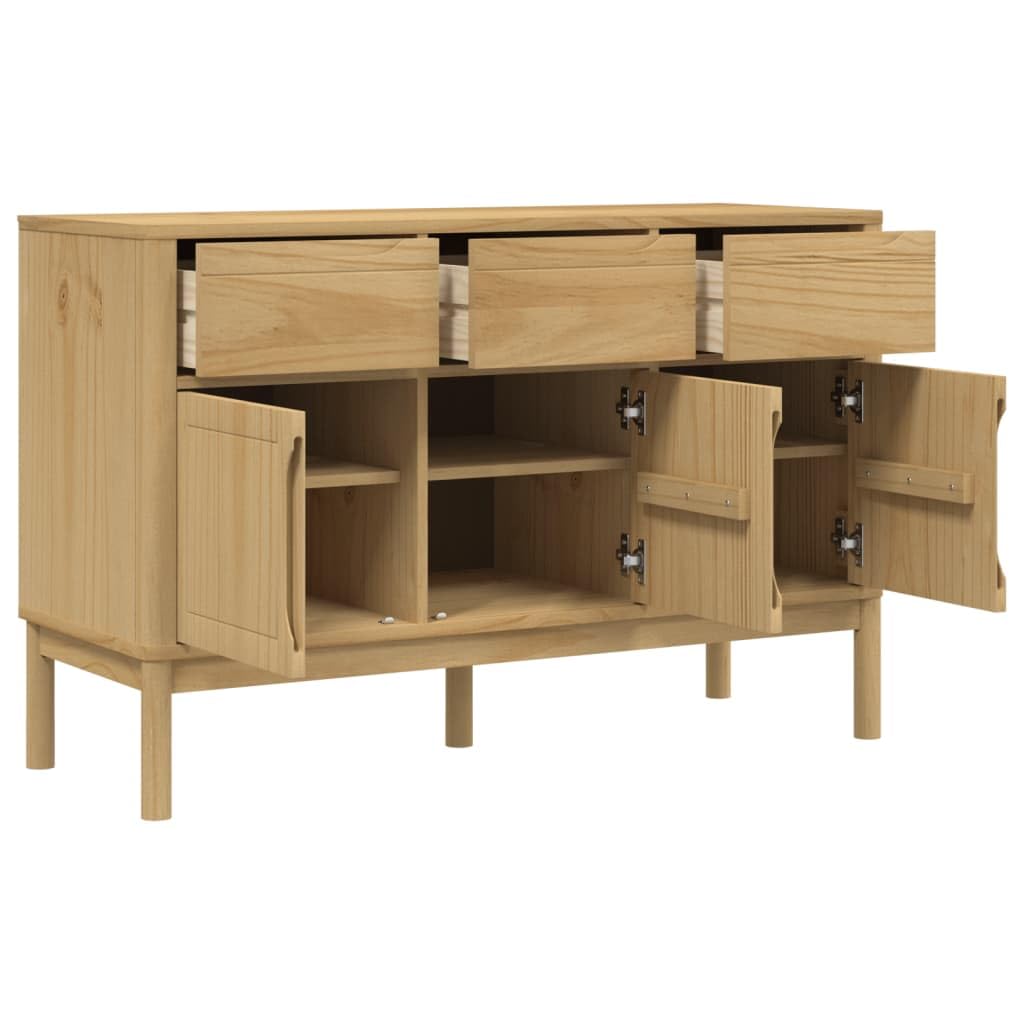 vidaXL Aparador Floro Madera Maciza de Pino marrón Cera 114x43x74 cm, Armario de Almacenamiento, Armario aparador, Armario de Pasillo, Buffet
