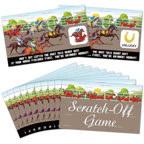 Qyeahkj 67Pcs Horse Derby Party Game Horse Racing Scratch Off Cards Derby Party Fortune Games Supplies Derby Scratch Off Tickets Activity for Kids Adults Derby Horse Race Party Decoration Favors