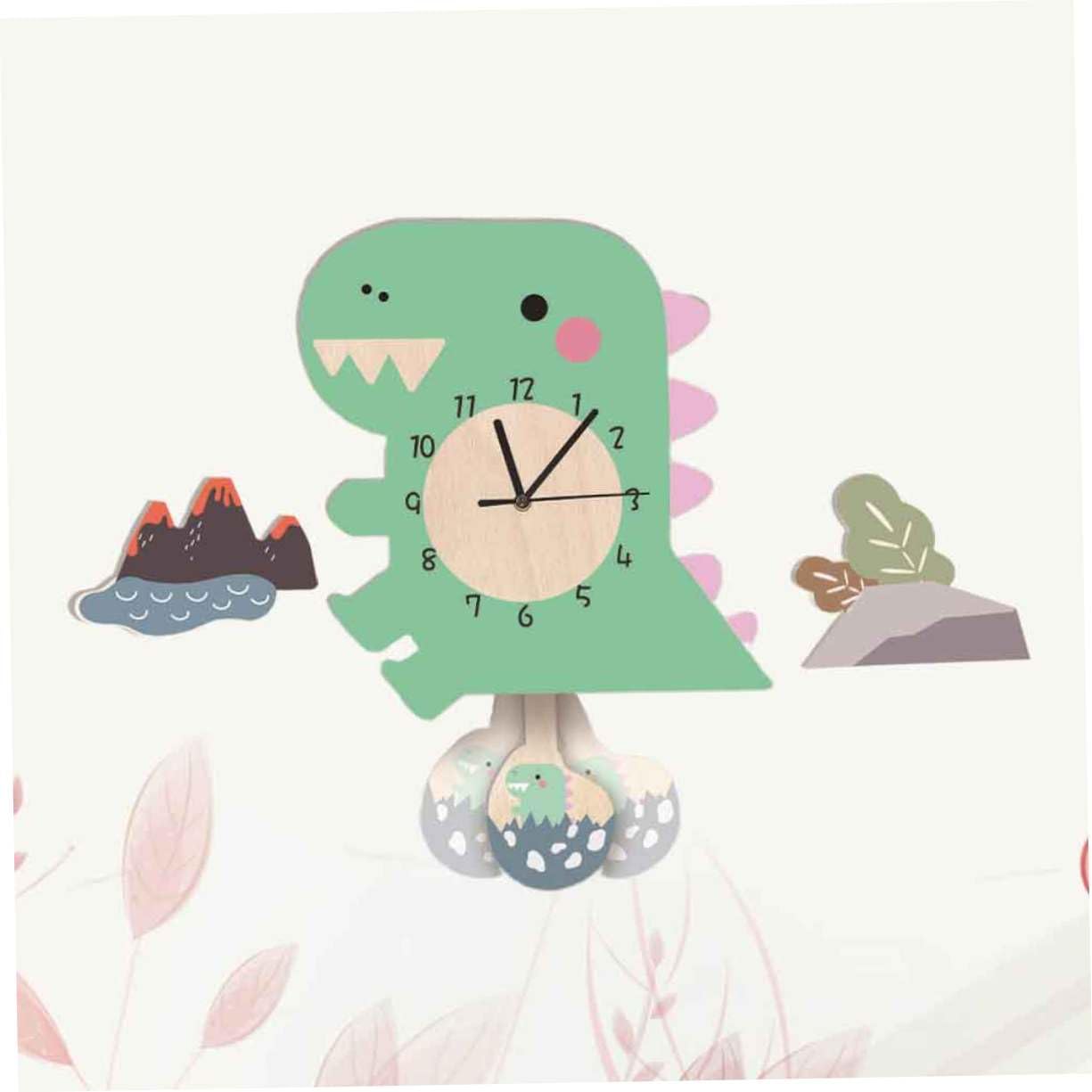 Cabilock Reloj de Péndulo de Dinosaurio de PVC, Estilo Dibujos Animados | 1 Pieza, Decorativo para Guardería y Salas Familiares, Tic Silencioso, Colgante de Pared