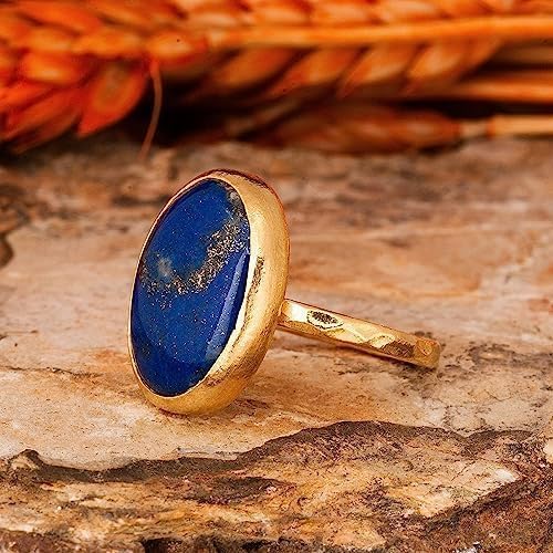 Lapislazuli Ring, Lapislazuli Frauen Ring. Ovaler Lapislazuli Ring. Gold plattiert Silber Lapis Lazuli Ring. 925 Sterling Silber Lapis Lazuli Ring. 24K Gold plattiert Silber Lapis Lazuli Ring.