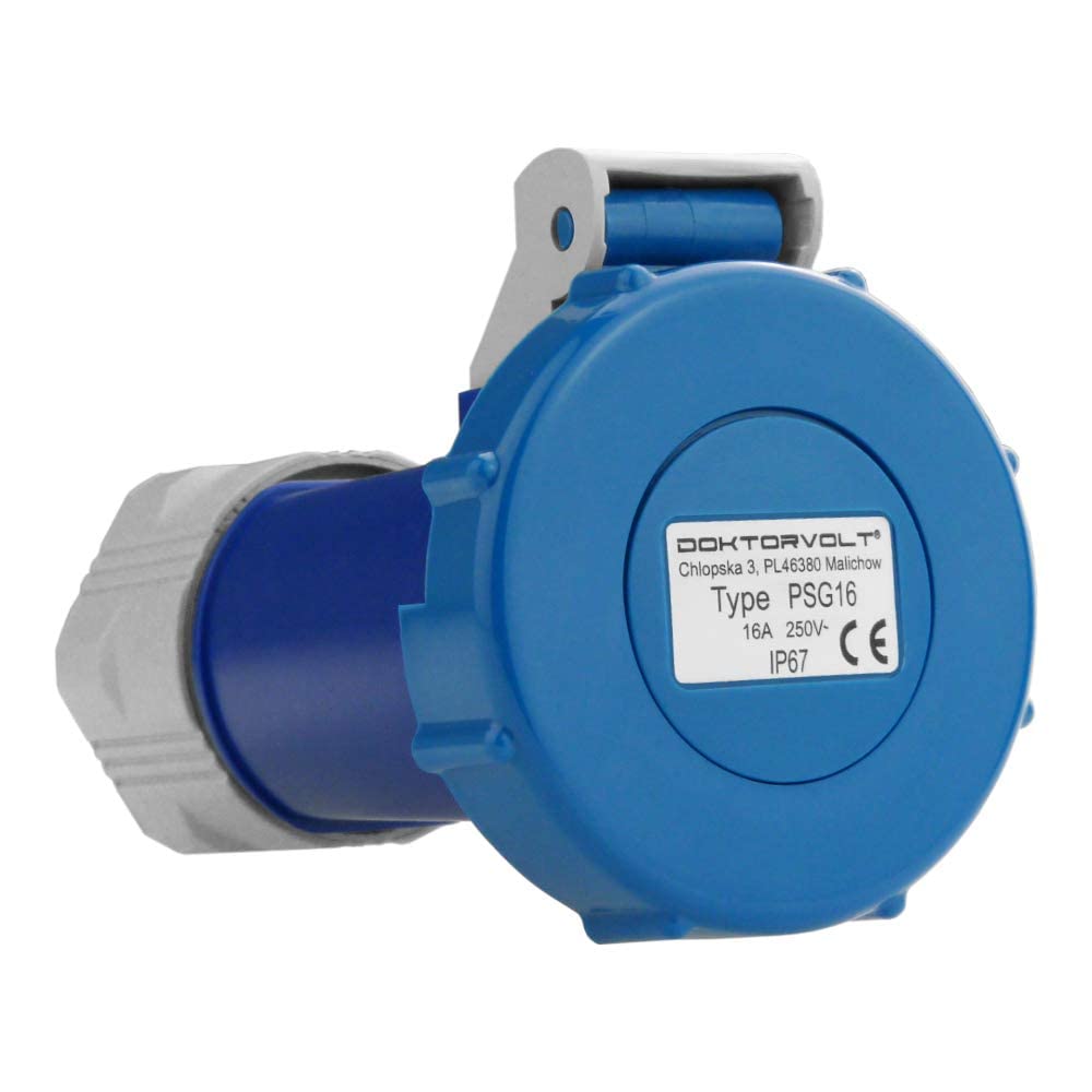 Presa industriale da incasso, 230V, 2P+T, 16A, IP54, 75x75mm, inclinata