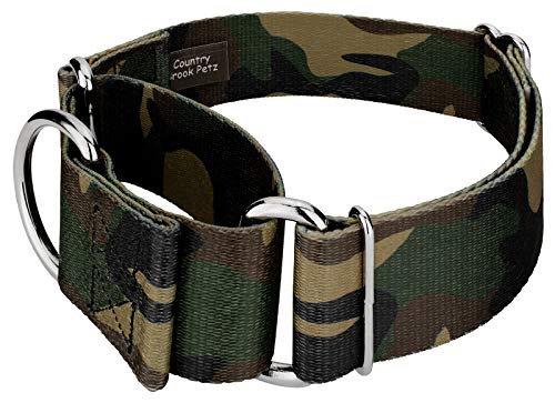 Country Brook Petz - 1 1/2 Inch Woodland Camo Martingale Dog Collar - Large #TOP4