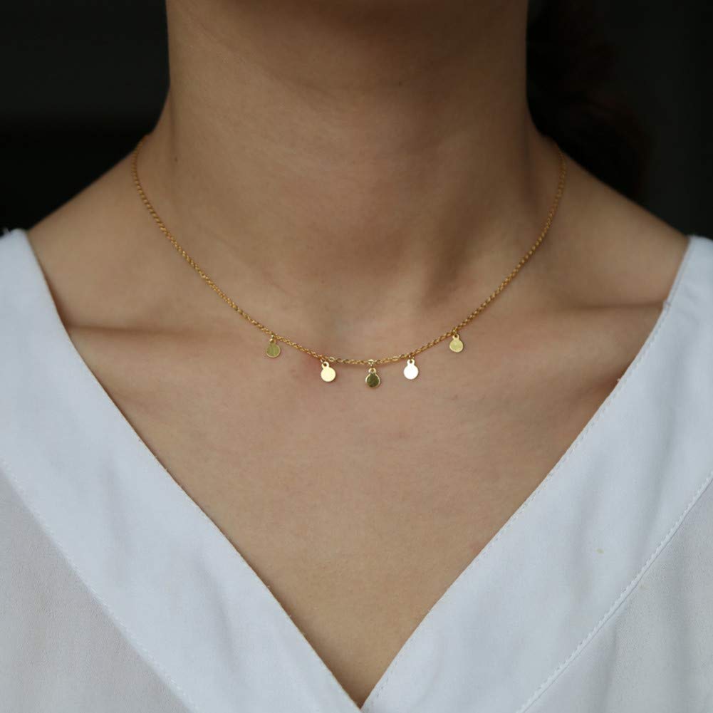Collana con ciondolo per donna, collana con ciondolo a pois rotondi geometrici minimali ed eleganti, in argento sterling 925, design semplice con piccolo disco, colore oro, delicato collare