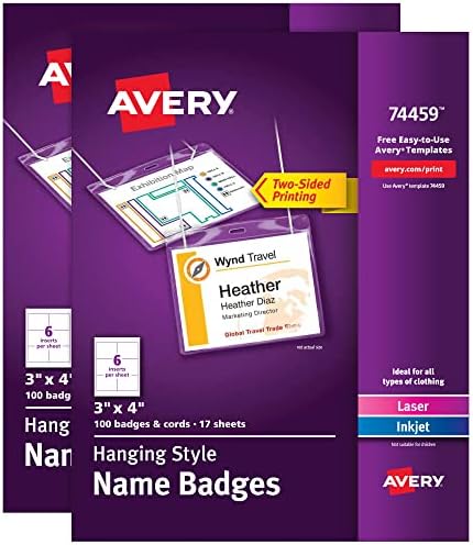 Amazon.com : Avery Customizable Name Badges, 3" x 4", 2 Packs, 200 ...