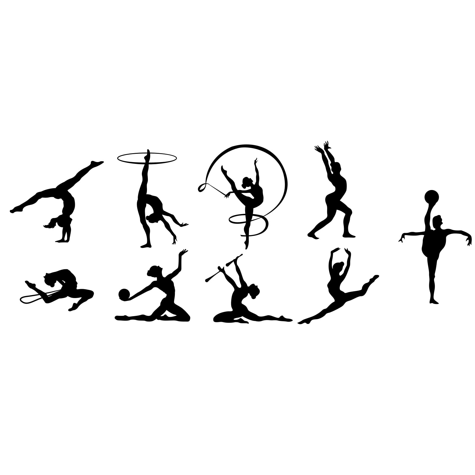 PLIGREAT 9 Pcs Gymnasts Wall Stickers, Removable Vinyl Peel and Stick Wall Decals for Bedroom Playroom Dance Studio Gymnastics Traning Room Window Wall Decorations DIY Home Indoor Wall Art Decor