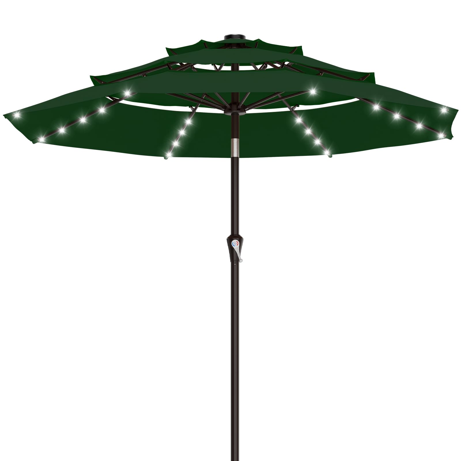 areshark 9ft 3 tiers patio umbrella with solar lights, outdoor umbrella w/ 32 led lights&8 sturdy ribs, table umbrella for deck, backyard, pool (dark green)