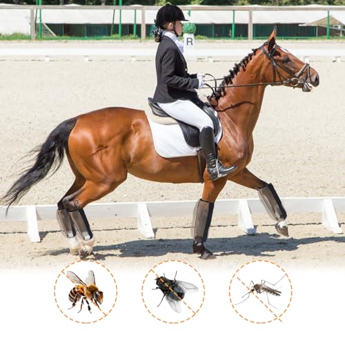 Anti Mücken Feinmaschige Fliegengamaschen, 4 Stück Atmungsaktiv Gamaschen Pferd, Klettverschluss Pferde Zubehör, für zur Linderung von Gelenkreizungen, Hufschäden, Muskelermüdung bei Pferden