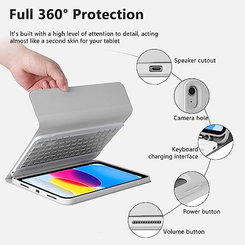 Image of MMK for iPad 11th 10th Generation Case with Keyboard (2022, 10.9 inch), Wireless Detachable Keyboard, Pencil Holder for iPad 11 inch (A16 2025), 10th Gen (10.9 Inch 2022) Grey