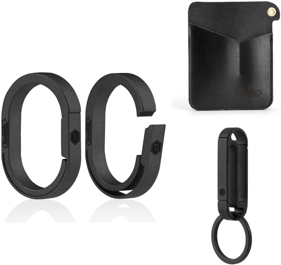 KeyUnity KA31BK Mini Split Key Ring Quick Release Key Organize,KM10BK Titanium Key Holder Belt Clip and KL01 Leather Pocket Organizer with 3 Pouch Bundle