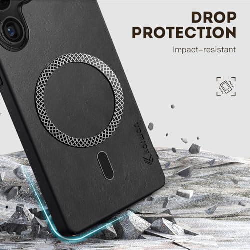 Image of KARWAN Shockproof Hybrid Leather Finish Back Case Cover Compatible with Samsung Galaxy S25 Ultra with Wireless MagEaze Charging Cover, Anti-Scratch Shield Case with Strong Minimalist Design (Black)