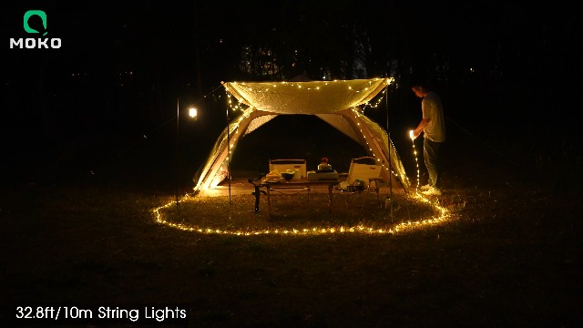 MoKo 2-in-1 Rechargeable Camping String Lights – 32.8 FT, 8 Modes, 3000mAh Battery, IPX4 Waterproof, For Tent, Christmas, Or Outdoor Decor