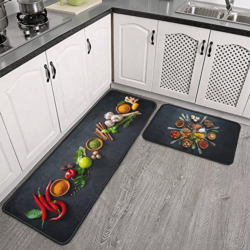 Roszwtit Artistic Spicy Kitchen Mats and Rugs Set of 2 for Home Decor