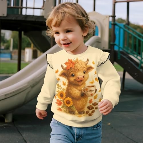 Girls Long Sleeve T Shirts Kids Fall Tops Cute Graphic Tees Casual Ruffle Blouse Basic Crewneck Sweatshirt Trendy3