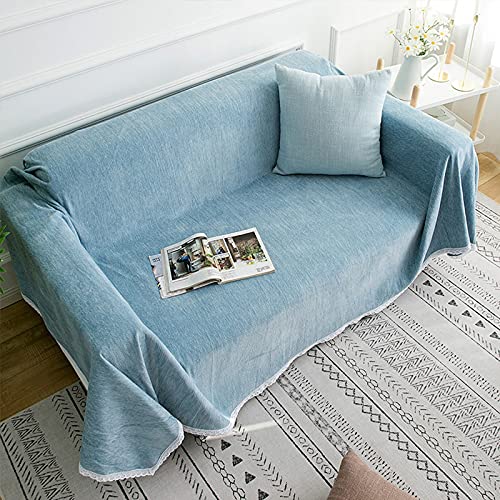 Serviette de canapé en chenille bleu pour un salon cosy et des soirées détente