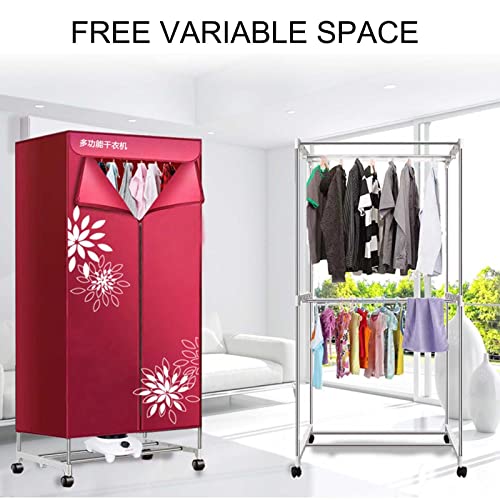 Secador De Roupas EléTrico,Secador Ar Quente Interno-RodíZios/Cabides/Bolso Para Roupas,Rack Secagem