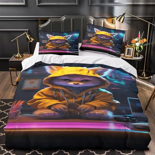 Linge de lit Renard 3D housse de couette microfibre Super King 3pcs