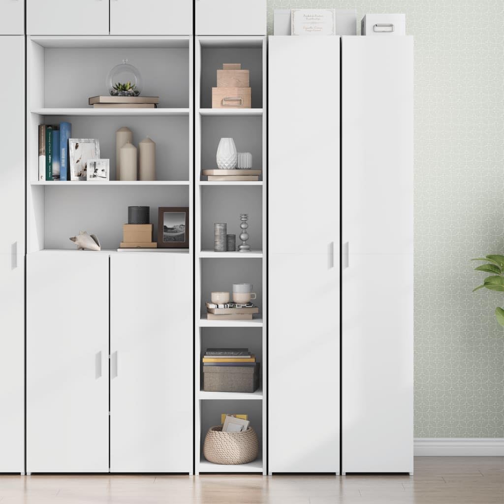Highboard mit Holzwerkstoff, Zeitloses Design, Stauraum Schrank mit Türen und Regalen, Wohnzimmer Möbel, Weiß, 30 x 41 x 185 cm