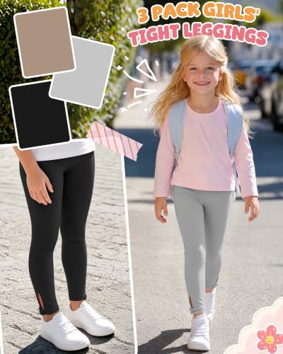 Image of 3 Pack Toddler Girl Cotton Leggings | Baby Girls Cute Stretchy Pants, Soft Bow Knot Leggings, Kids Full Length Tight Pants, 18M-5T Solid Comfortable Leggings