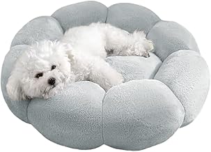 Bidason Pet Bed, Pet Bed, Dog Cushion, Donut, Fluffy and Soft, Cute, Flower Shape, Warm, Round, Plush Bed, Washable, Small Size, Also for Cats, Non-Slip, Cold Protection, Sofa, Pet Supplies, Fall and